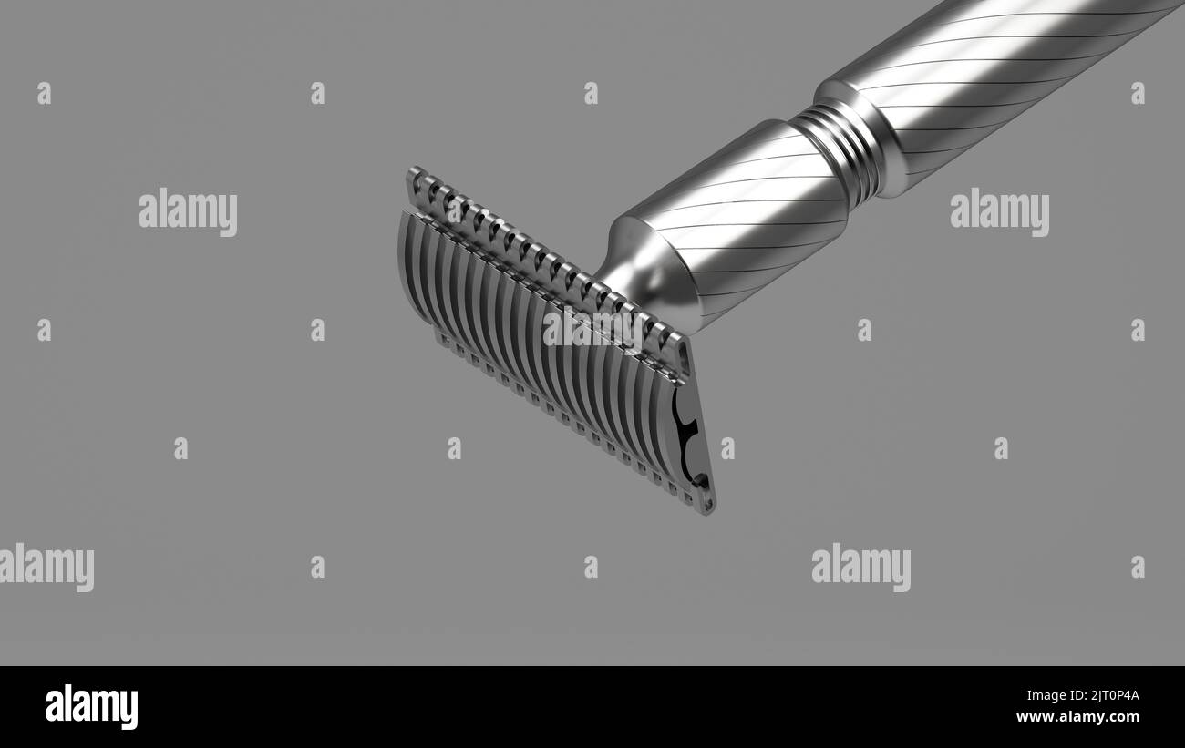 The close-up view of an adjustable razor on the gray background Stock ...