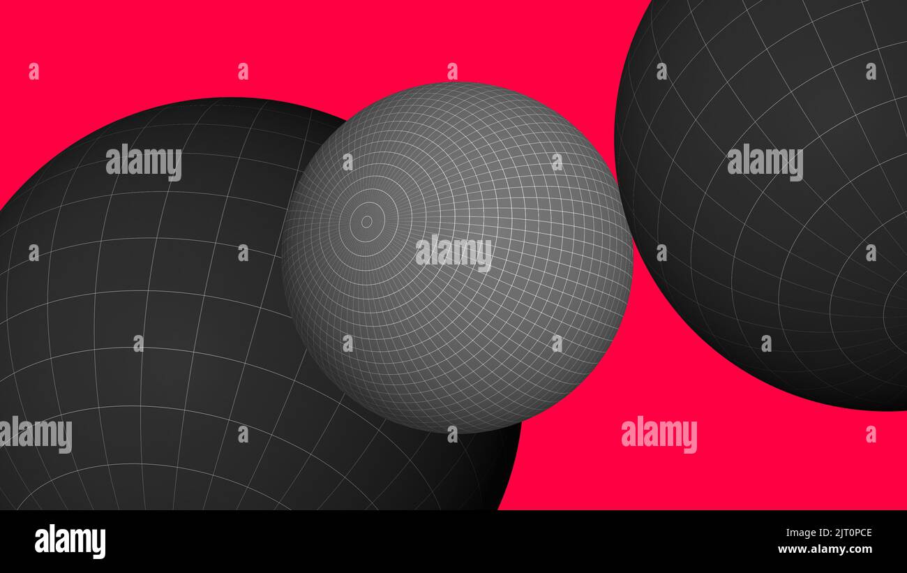 Abstract red background with dark gray sphere globe 3D circles Stock Photo