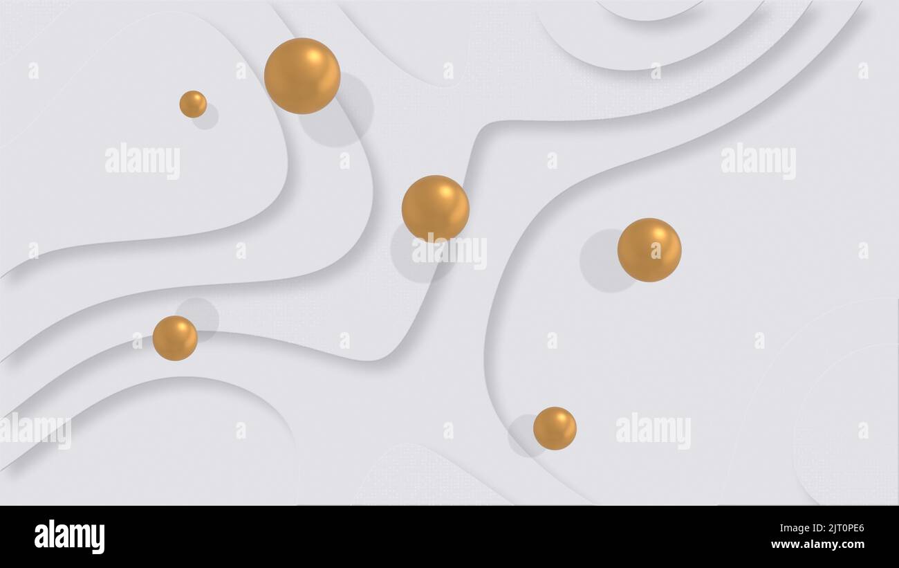 White abstract background with layer design. Golden sphere on backdrop Stock Photo