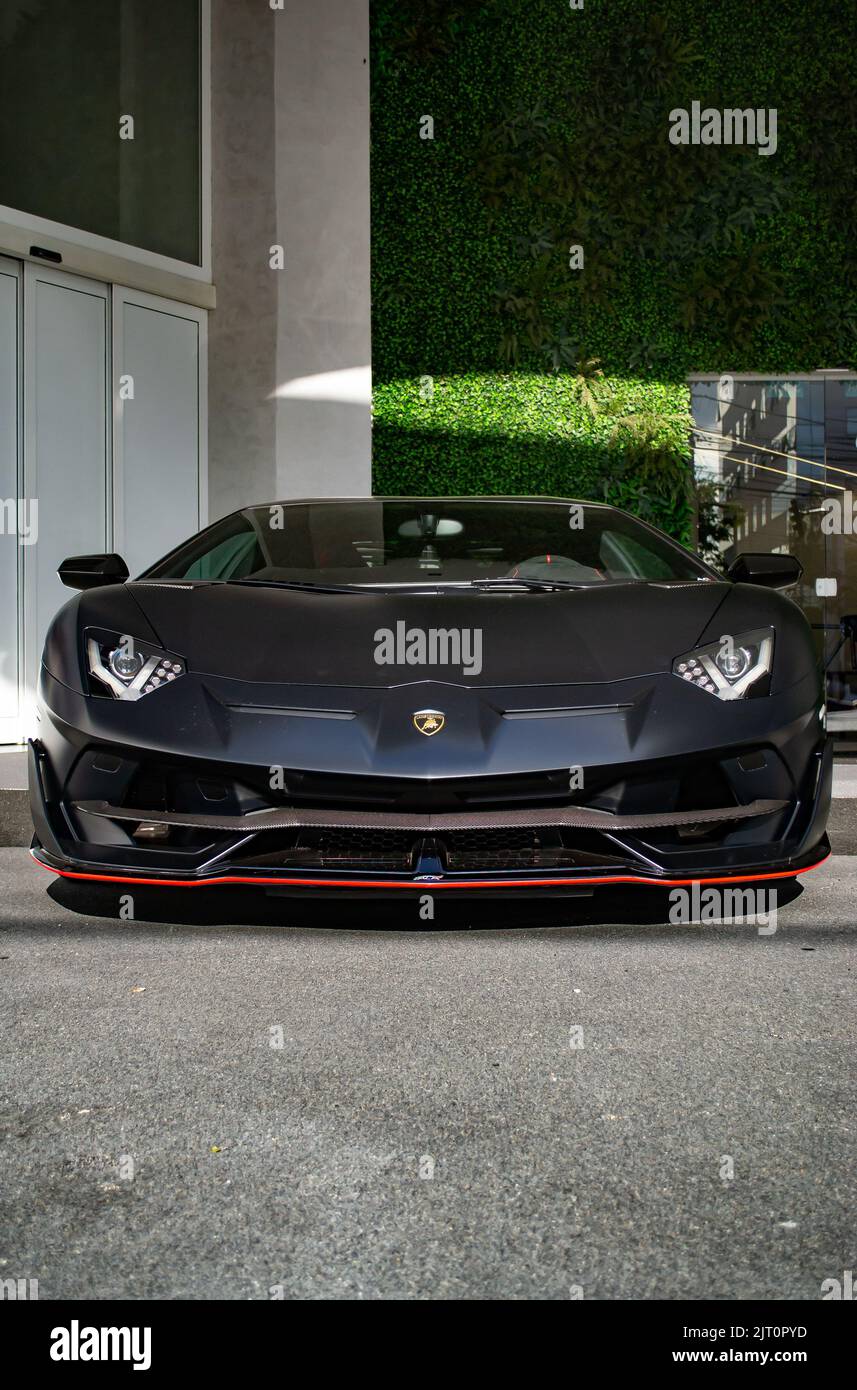 A matte black Lamborghini Aventador SVJ luxury car Stock Photo - Alamy