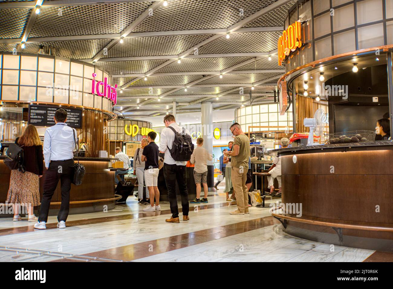 Food outlets at Stockholm Central Station, Sweden Stock Photo