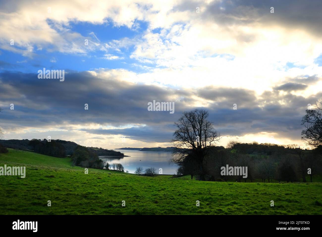 Looking down towards the River Fal and the Carrick Roads, Cornwall, UK - John Gollop Stock Photo
