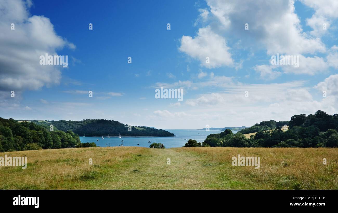 Looking down towards the River Fal and the Carrick Roads, Cornwall, UK - John Gollop Stock Photo