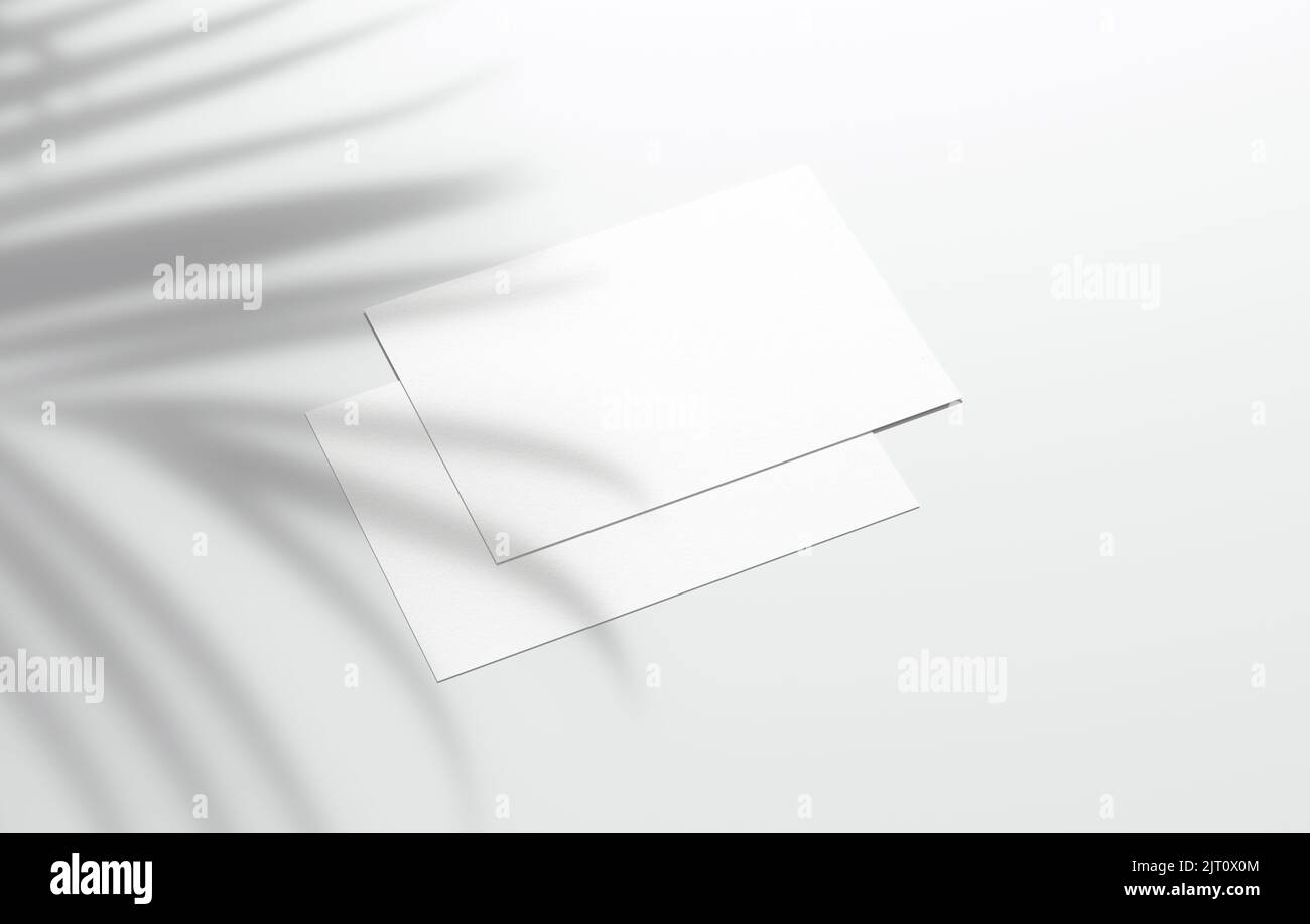 Postcard mockup blank paper template with overlay palm shadow on a
