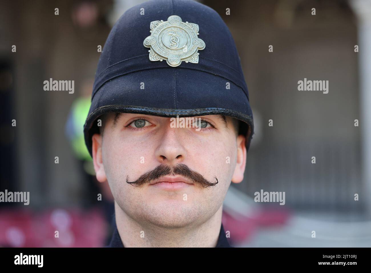 Garda Emmet Harte in an original uniform during a parade in Dublin