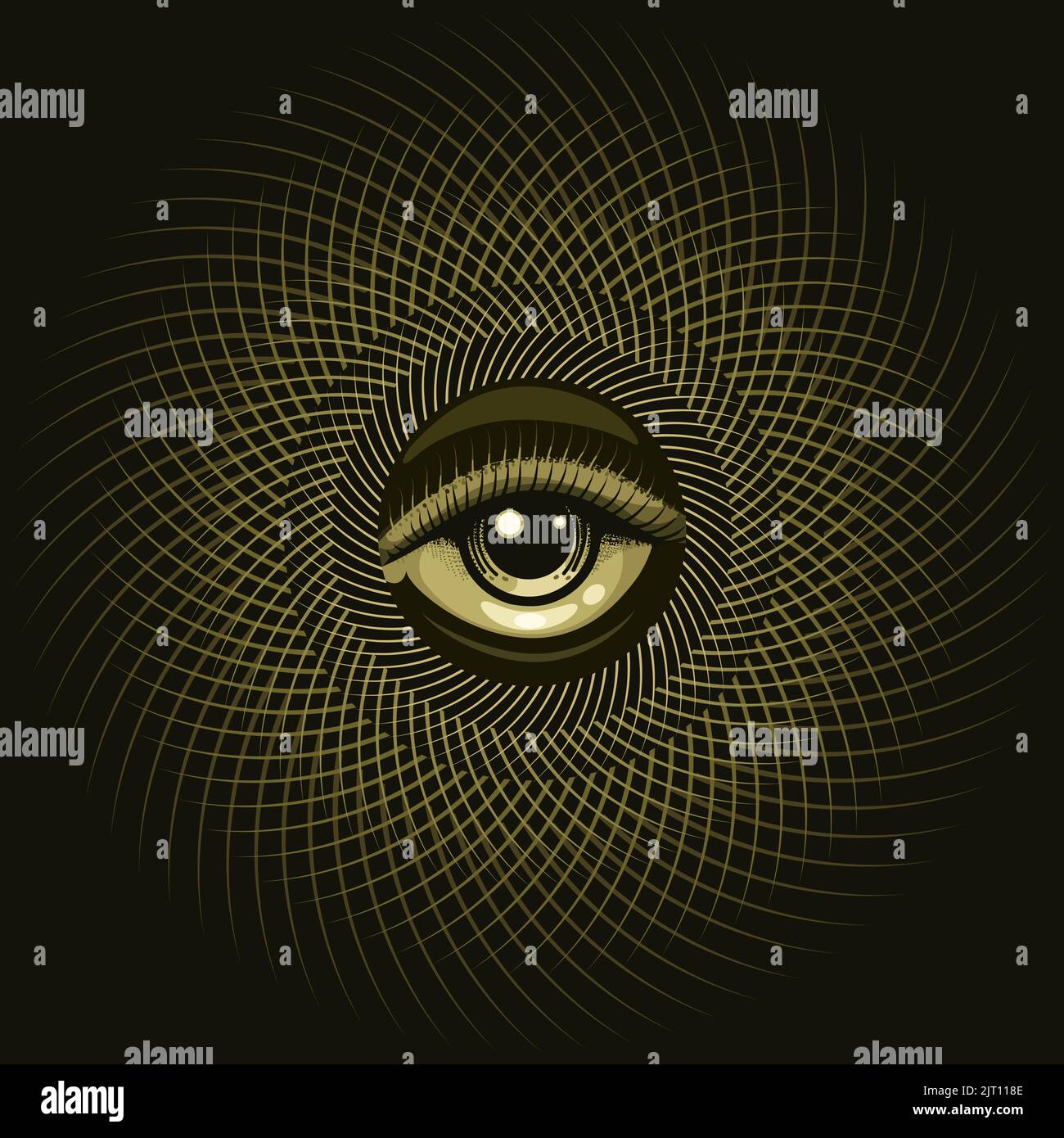 All Seeing Eye Esoteric Emblem. Vector illustration isolated on Black Background Stock Vector