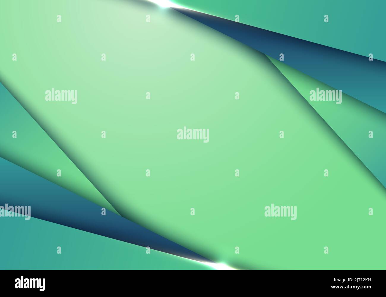 Abstract template green and blue diagonal stripes overlapping layered ...
