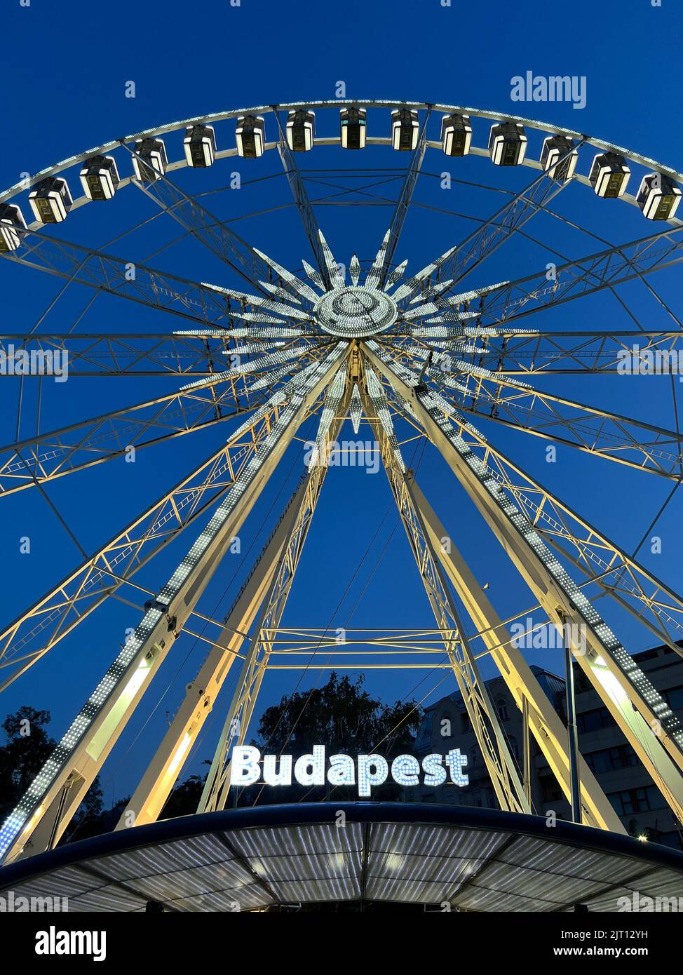 Big white ferris wheel. Caption Budapest Stock Photo Alamy