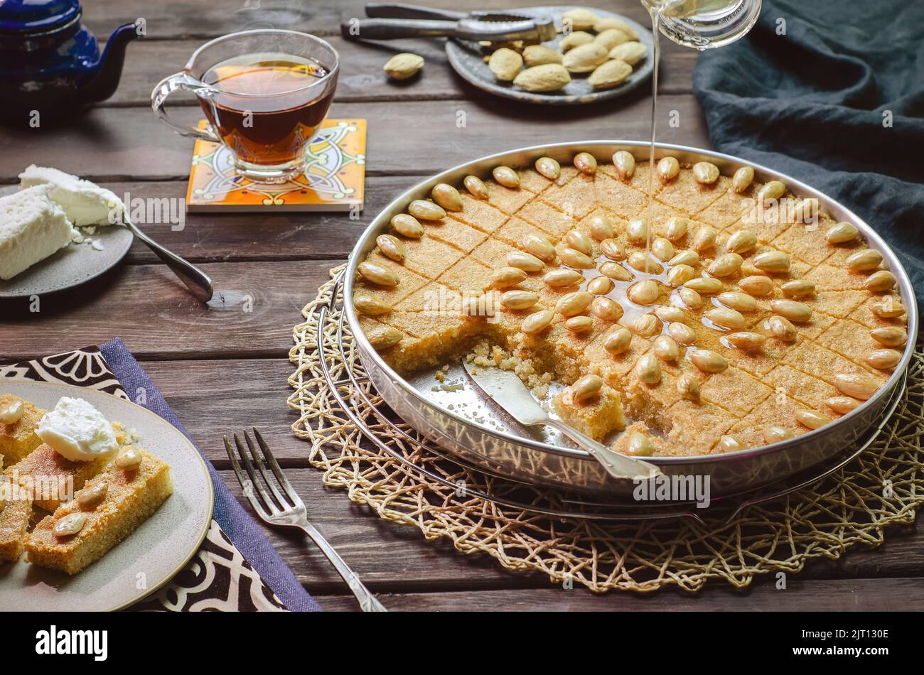 Arabic cuisine; Traditional Arabic dessert "Basbousa" .Egyptian