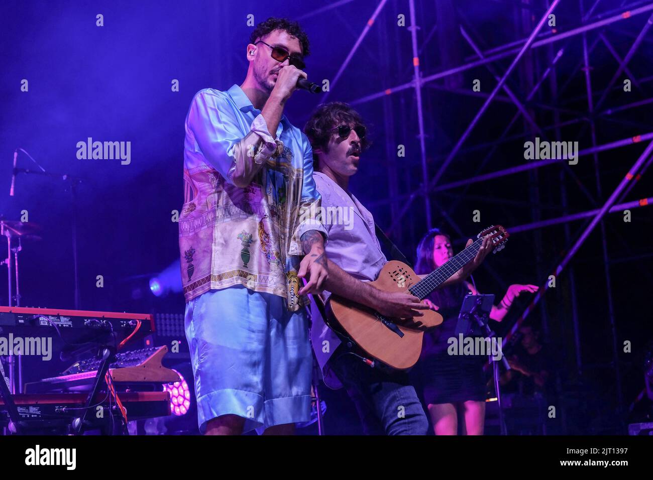 Modena, Italy. 26th Aug, 2022. The italian singer Carl Brave alias as Carlo Luigi Coraggio during his live performs in Modena, Arena sul Lago for his summer tour 2022 Credit: Roberto Tommasini/Alamy Live News Stock Photo