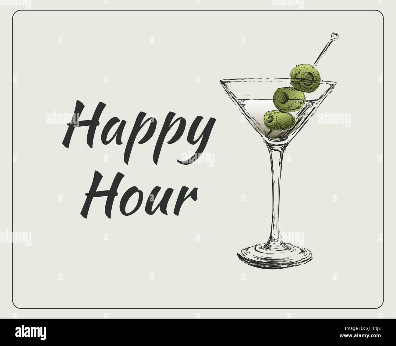 Sketch Martini Cocktails with Olives Vector Hand Drawn Illustration
