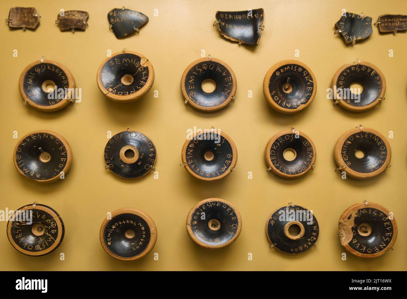 Collection of ostrakon at the Attalos stoa in ancient Agora in Athens Stock Photo