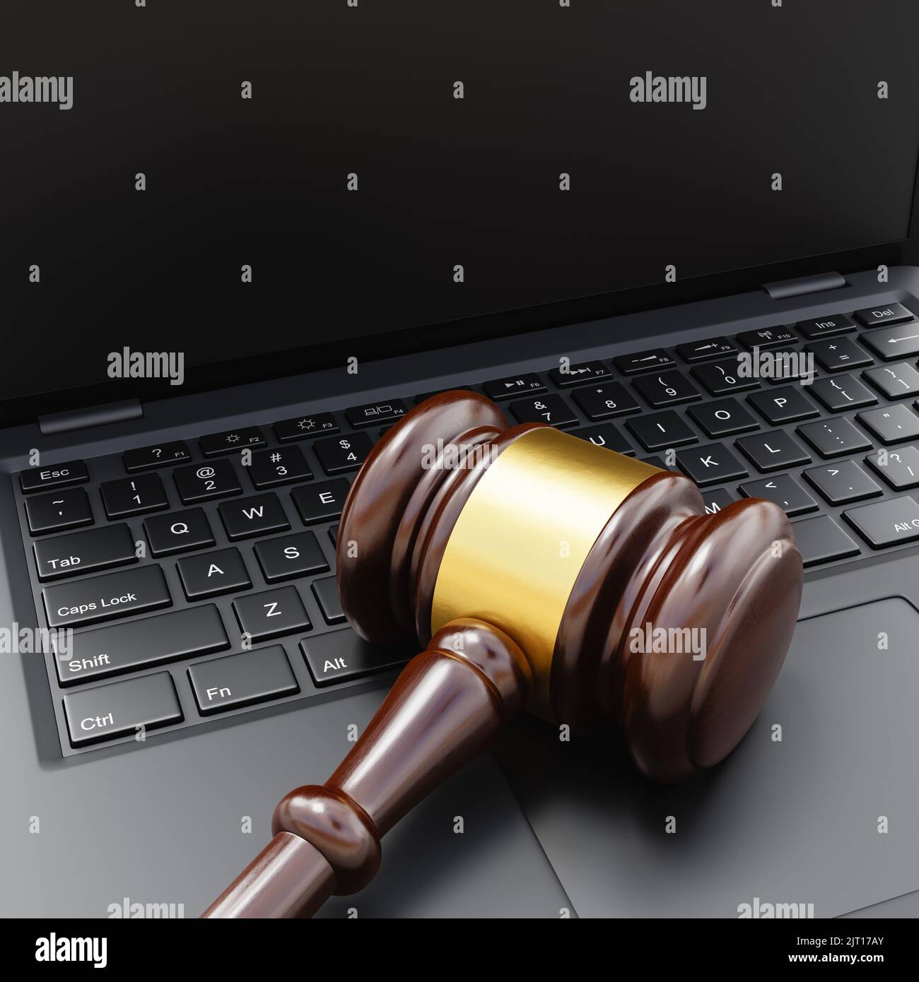 Judge's Gavel on Laptop Computer with Copy Space Stock Photo