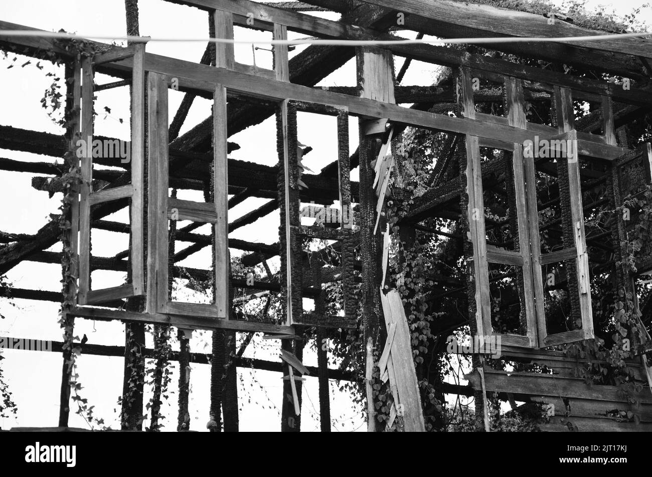 Exterior structure broken damaged of outdoor abandoned wooden antique