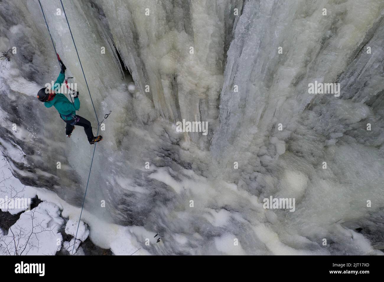 Unidentified personn ice climbing in a icefall in Ushuaia, Tierra del Fuego - Argentina Stock Photo