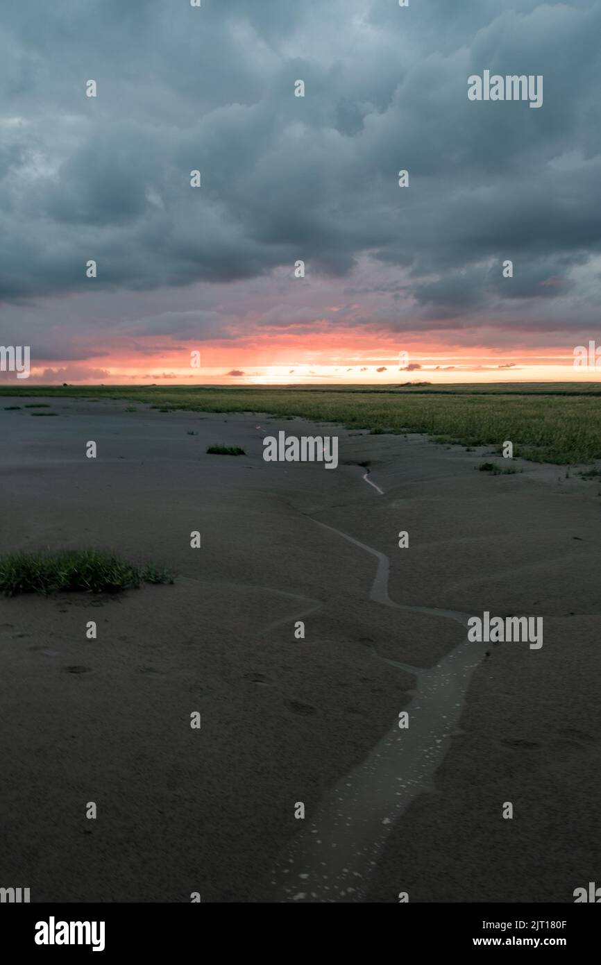 Sonnenuntergang in den Salzwiesen Stock Photo