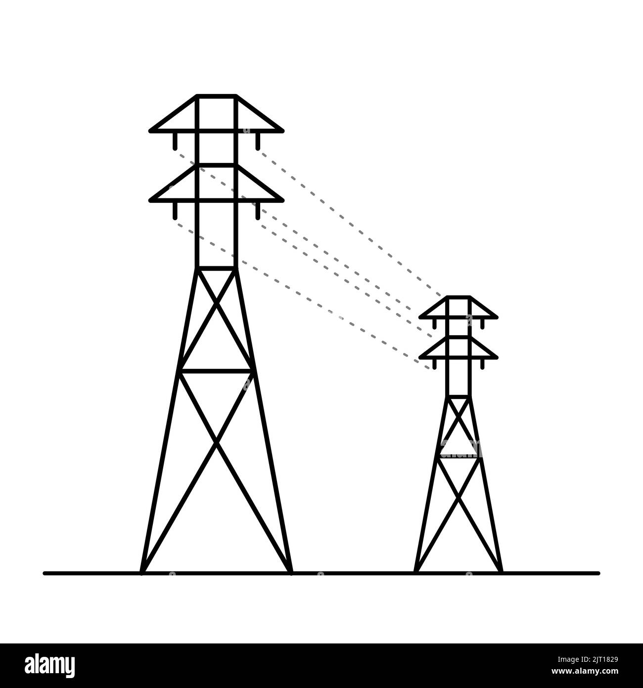 Power line art. Two high voltage poles. Stock Vector