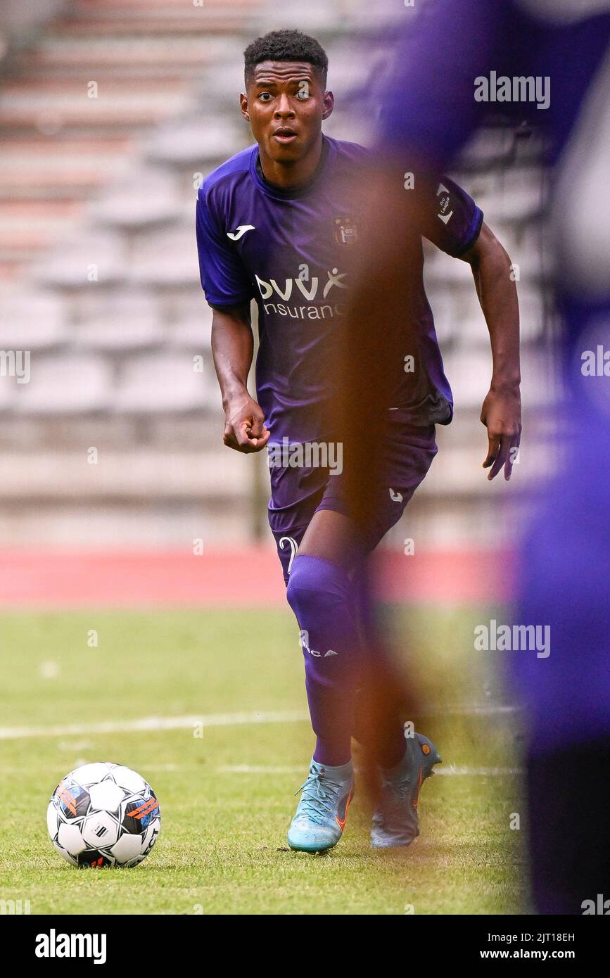 RSCA Futures' Nilson Angulo pictured in action during a soccer match  between RSC Anderlecht Futures (u23) and SK Beveren, Saturday 27 August  2022 in Brussels, on day 3 of the 2022-2023 'Challenger
