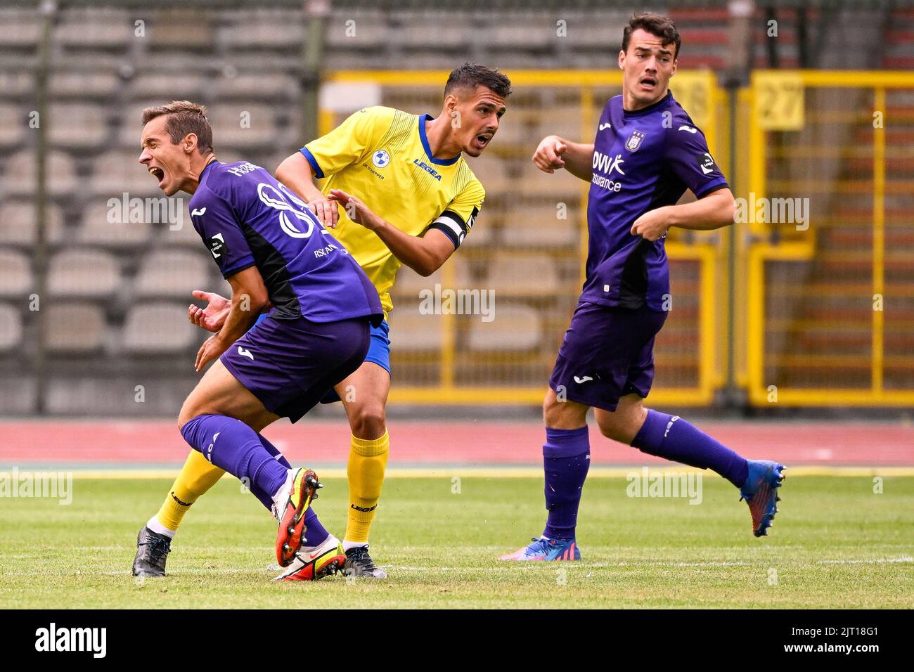 RSCA Futures Mohamed Bouchouari celebrates after scoring during a soccer  match between RSC