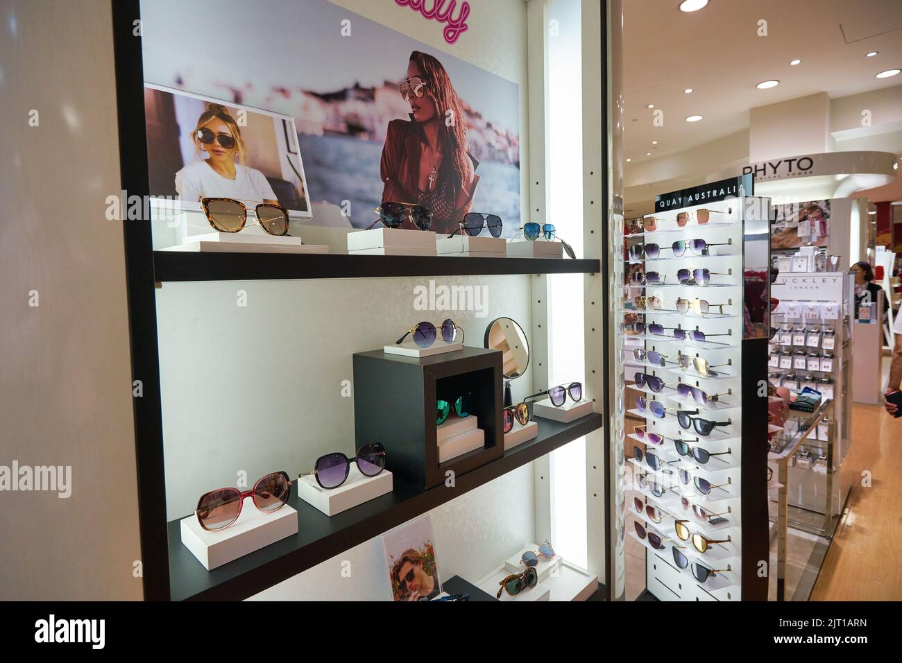 SINGAPORE - CIRCA JANUARY, 2020: sun glasses on display at Takashimaya department store in Singapore. Stock Photo