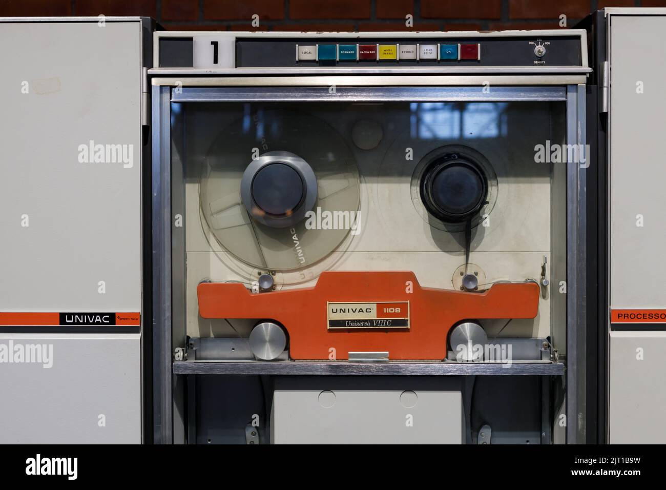 Oslo, Norway. May 01, 2022: Vintage UNIVAC 1108 UNISERVO VIIIC , a computer data recording system on tape at the Oslo Museum of Technology. Stock Photo
