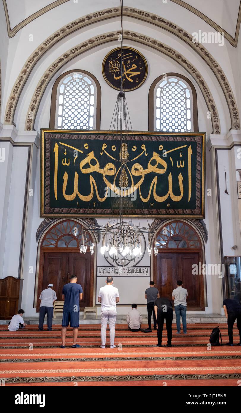 BURSA, TURKEY - AUGUST 21: An interior view of Grand Mosque (Ulu Cami) on August 21, 2022 in Bursa, Turkey. Great Mosque is the largest mosque in Burs Stock Photo