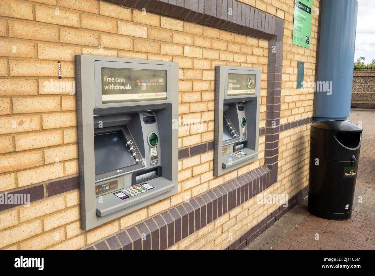 Two cash machines outside Morrisons supermarket at Riverside Retail