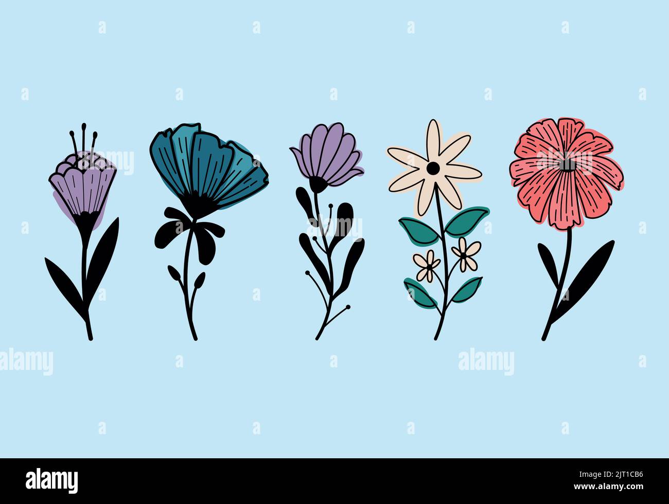 five flowers garden icons Stock Vector