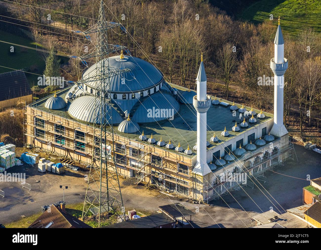 Aerial photo, construction work New Ulu Mosque in Herringen district ...