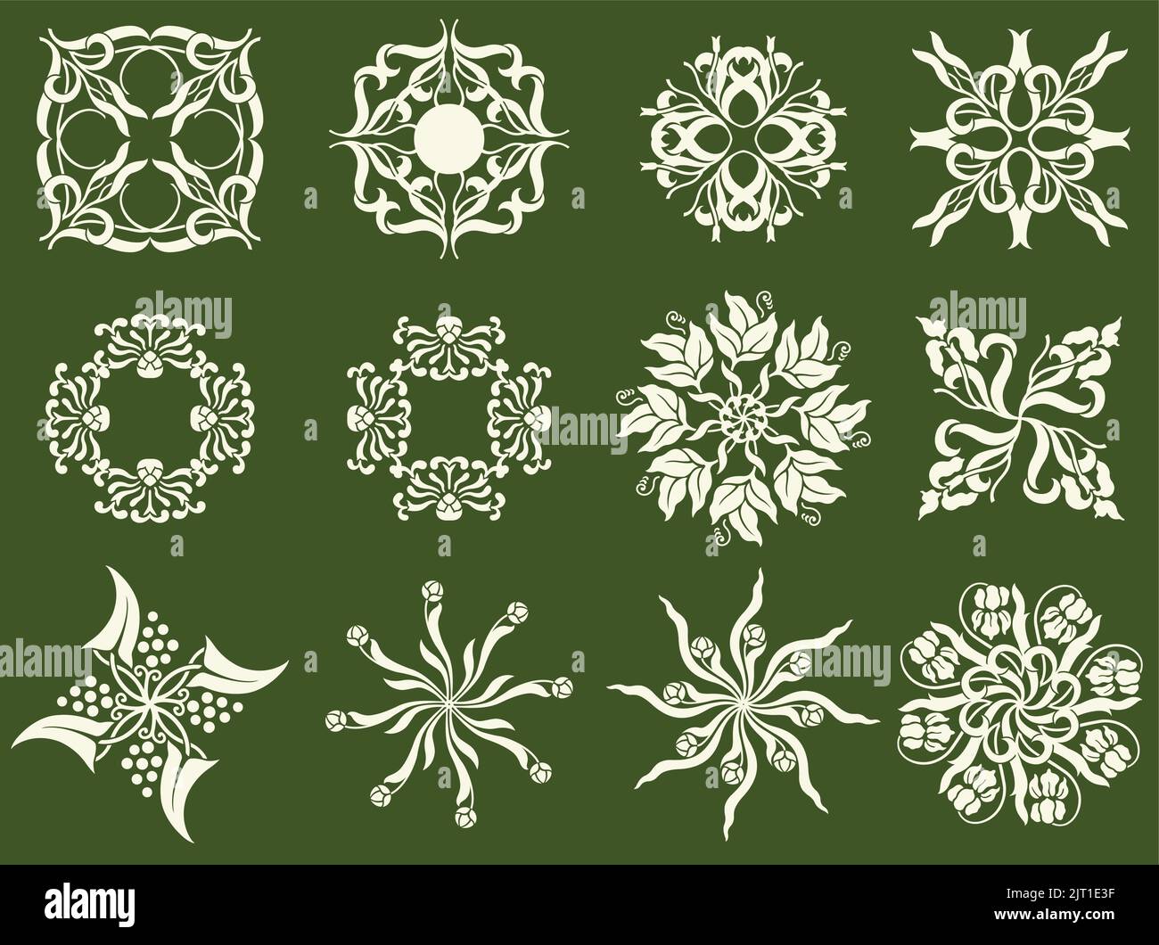 A set of vintage vector decorative Spring flower decorative icons. Stock Vector