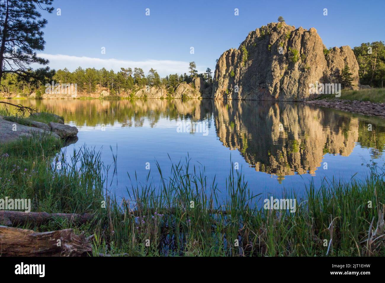 Formations of granite reflecting the light of the setting sun are