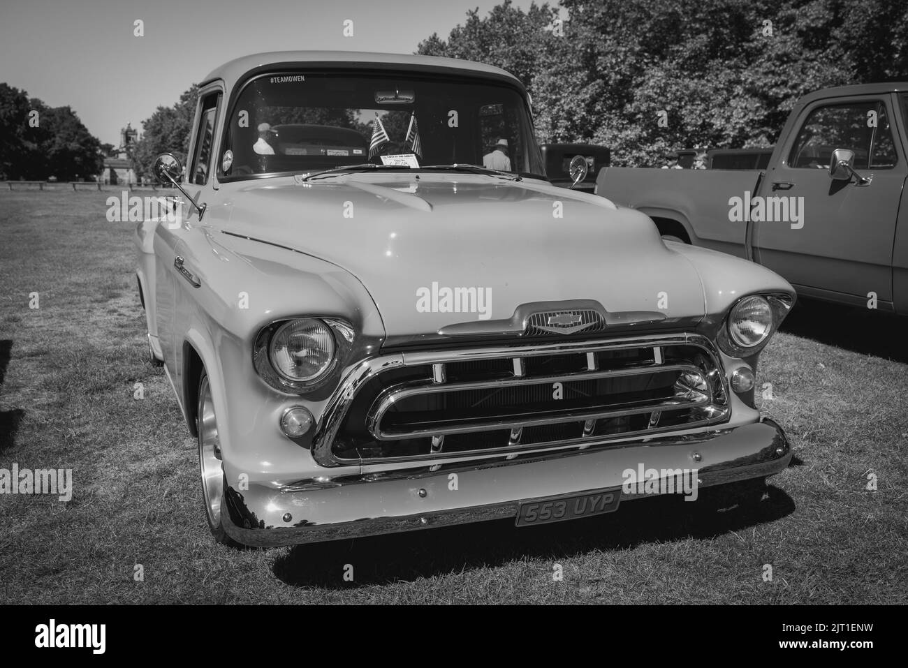 1957 Chevrolet Task Force ‘553 UYP’ on display at the American Auto Club Rally of the Giants, held at Blenheim Palace on the 10th July 2022 Stock Photo