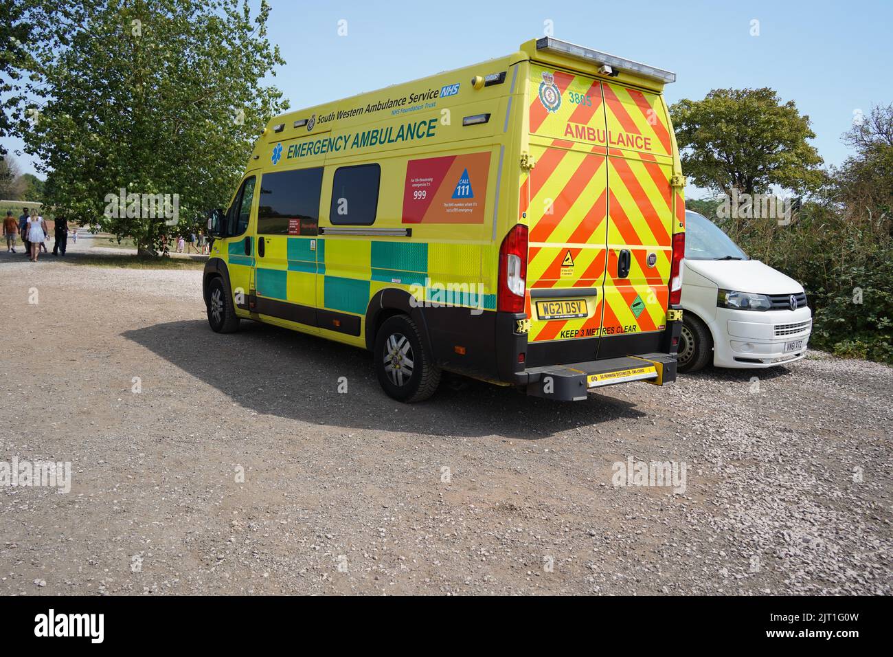 Topsham, UK - August 2022: South Western Ambulance Service emergency ambulance at Darts Farm Stock Photo
