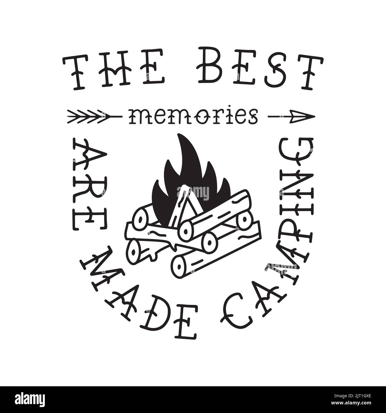 Camping T Shirt Design in minimalist Line Art Style with