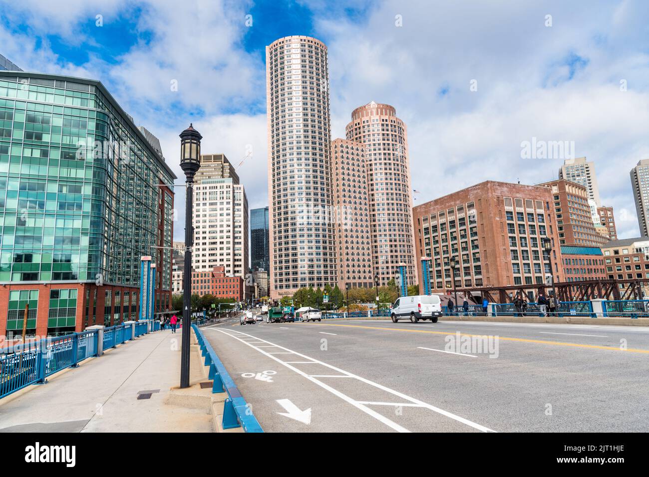 Boston, MA, USA - October 17, 2019: View of Boston Financial district skyline from Evelyn Moakley Bridge Stock Photo