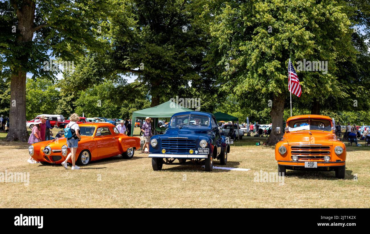 Studebaker Commander & 2R Series pickup trucks on display at the American Auto Club Rally of the Giants, held at Blenheim Palace on the 10th July 2022 Stock Photo