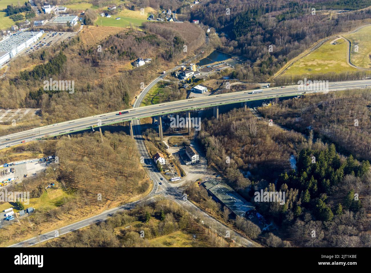 Freeway bridge viaduct Schlittenbach of the freeway A45 Sauerlandlinie ...