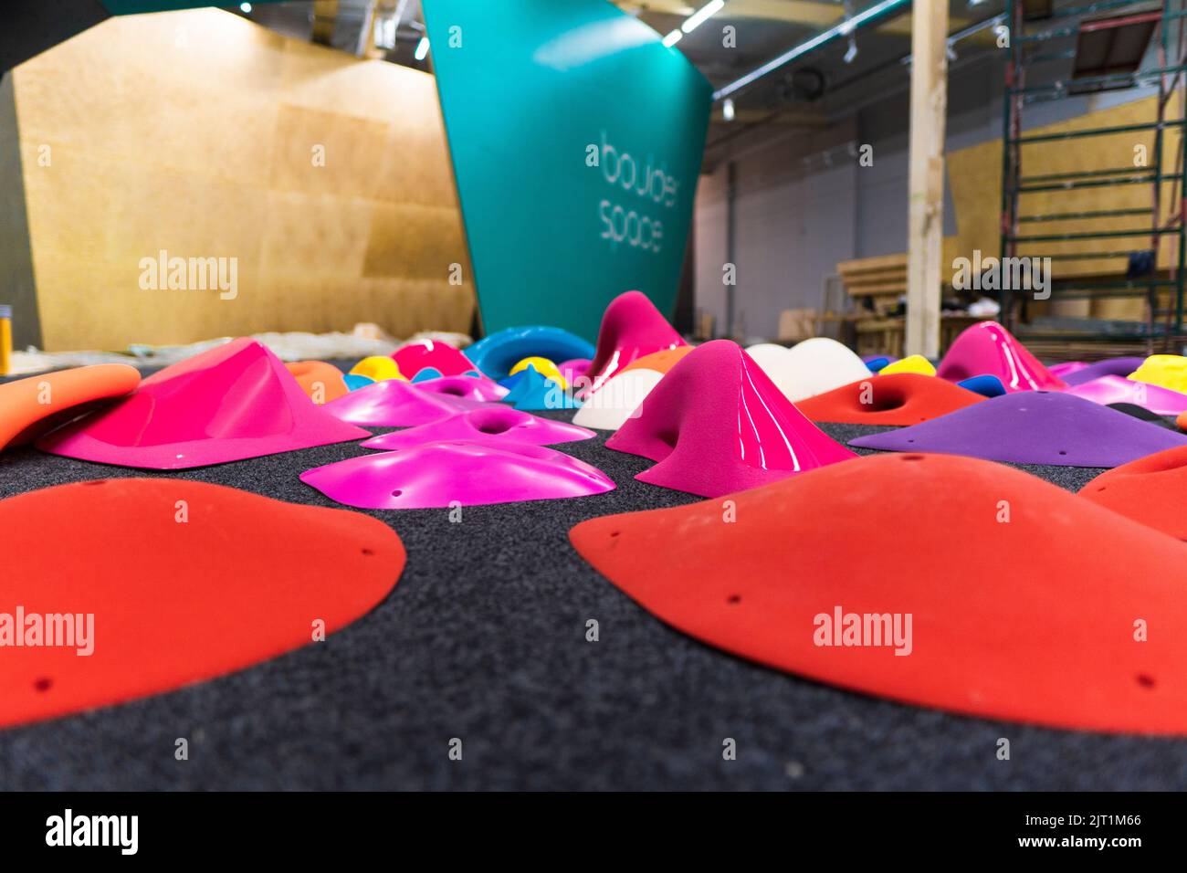 The climbing holds in the bouldering gym Stock Photo Alamy