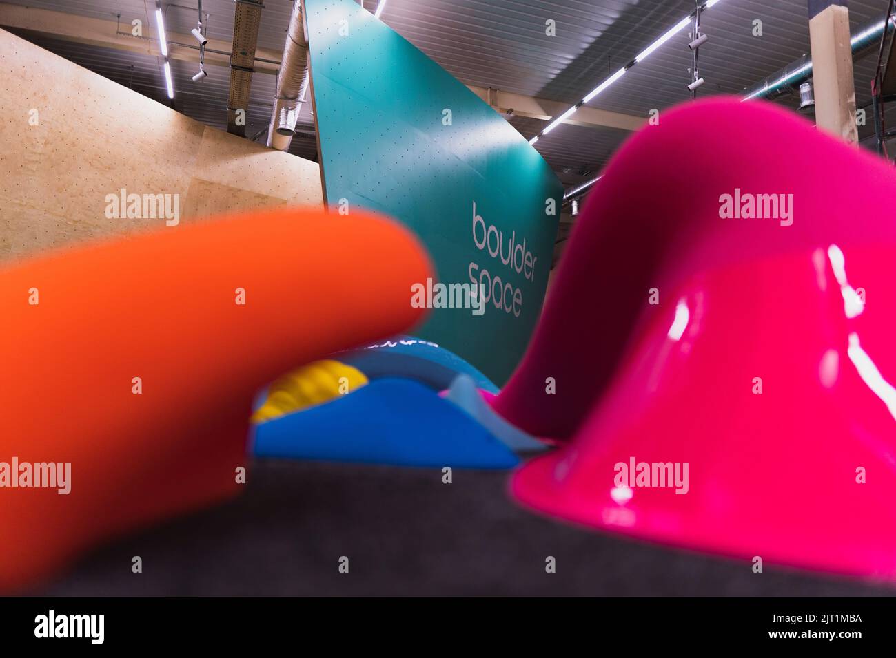The climbing holds in the bouldering gym Stock Photo Alamy