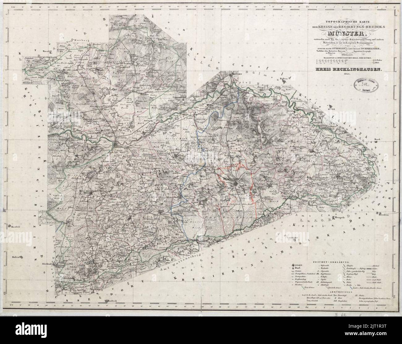 Topographische Karte der Kreise des Regierungs-Bezirks Muenster, Blatt 08 - Kreis Recklinghausen, 1845. Stock Photo