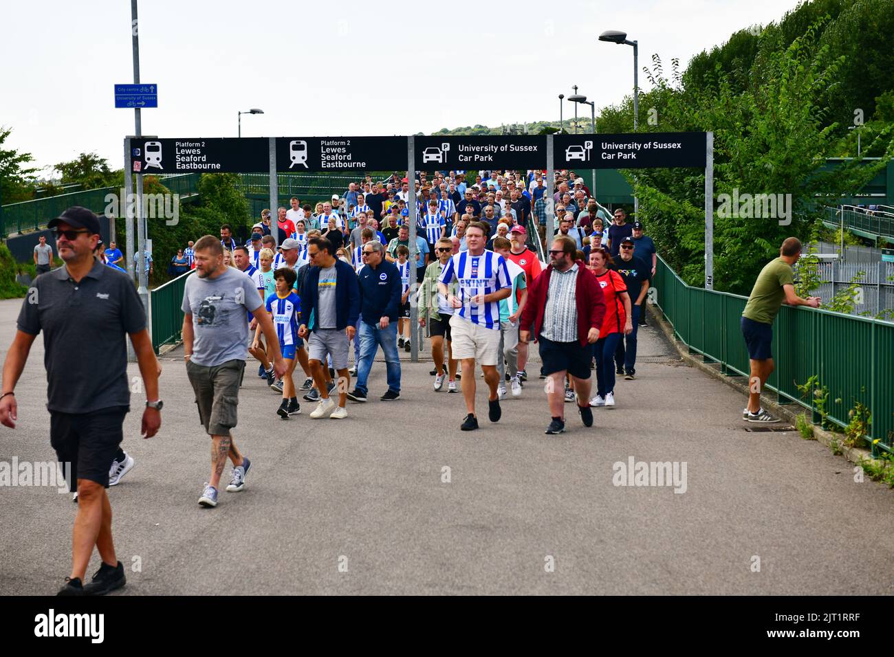 Brighton, UK. 27th Aug, 2022. Fans arrive for the Premier League match between Brighton & Hove Albion and Leeds United at The Amex on August 27th 2022 in Brighton, England. (Photo by Jeff Mood/phcimages.com) Credit: PHC Images/Alamy Live News Stock Photo