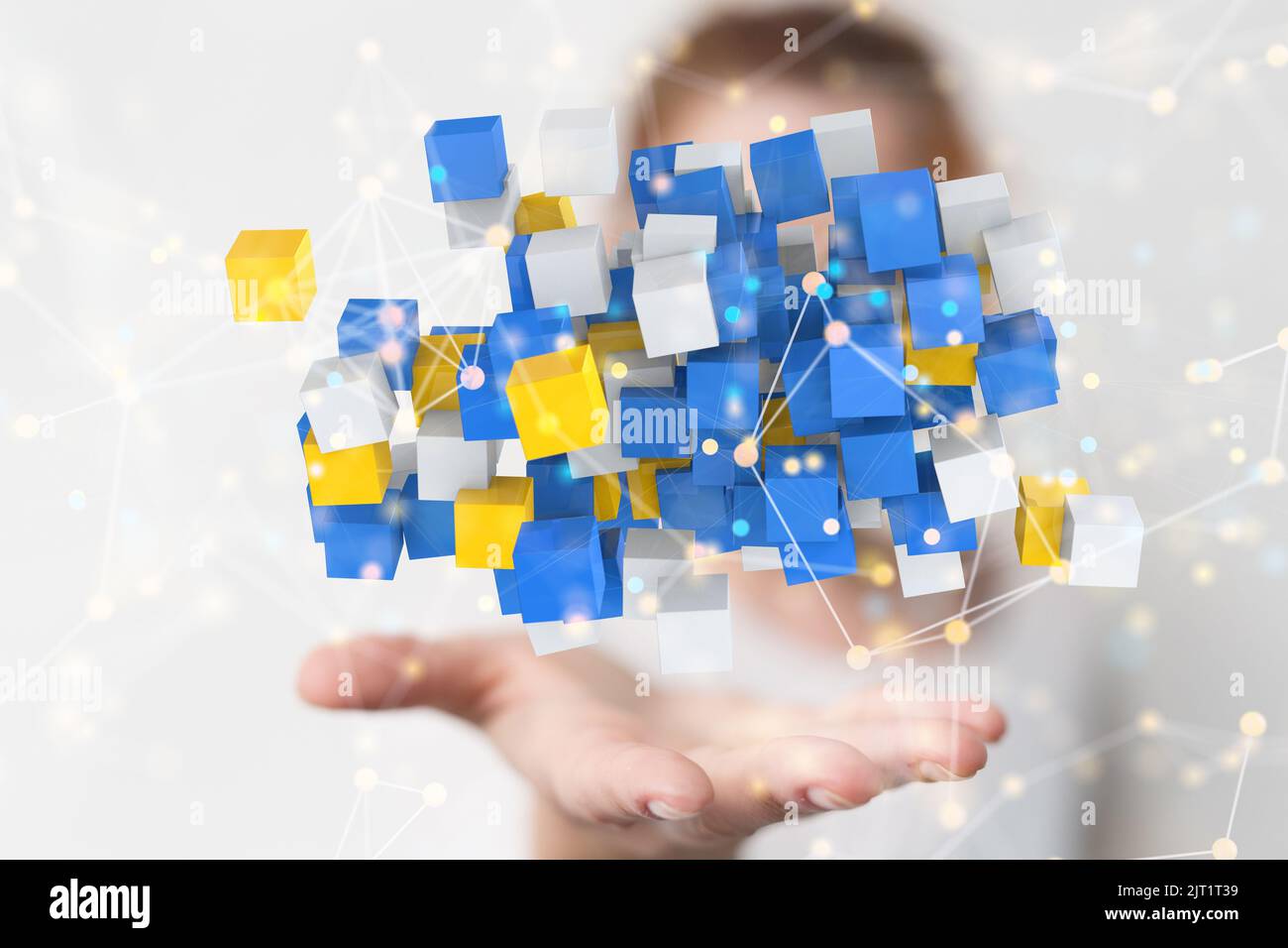 A 3D rendering of global networking in a hand Stock Photo - Alamy