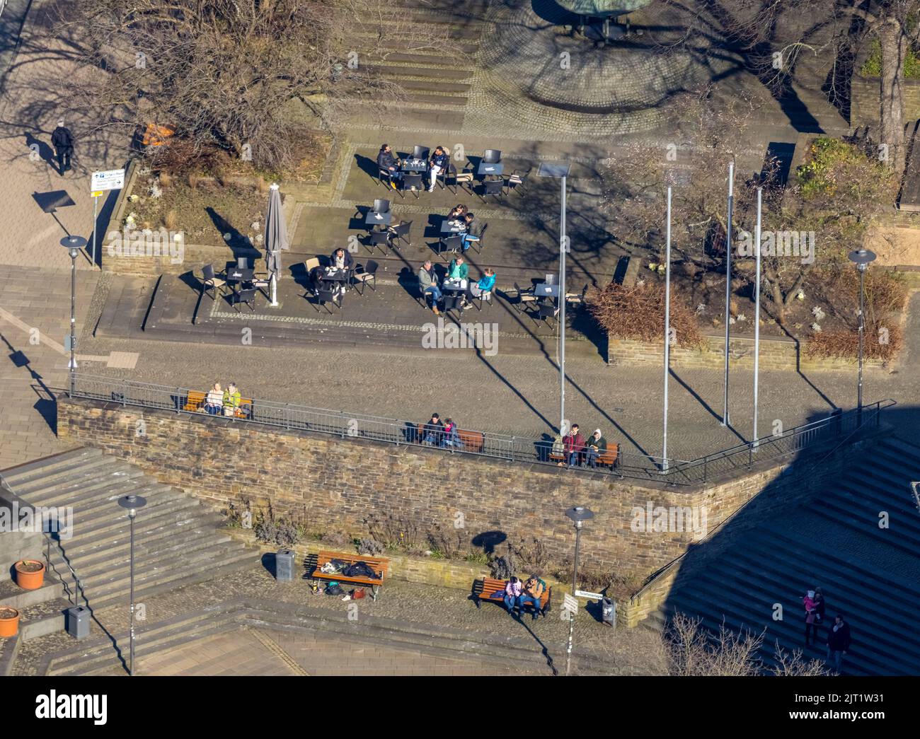 Aerial view, outdoor gastronomy at the market place and enjoy the sun, Siegen-Kernband, Siegen, Sauerland, North Rhine-Westphalia, Germany, CafÃƒÆ'Ã'Â Stock Photo