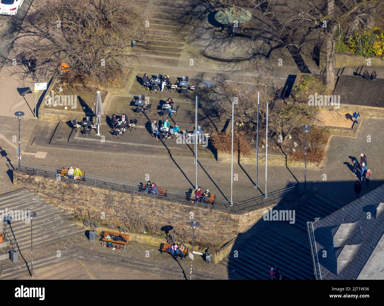 Aerial view, outdoor gastronomy at the market place and enjoy the sun, Siegen-Kernband, Siegen, Sauerland, North Rhine-Westphalia, Germany, CafÃƒÆ'Ã'Â Stock Photo