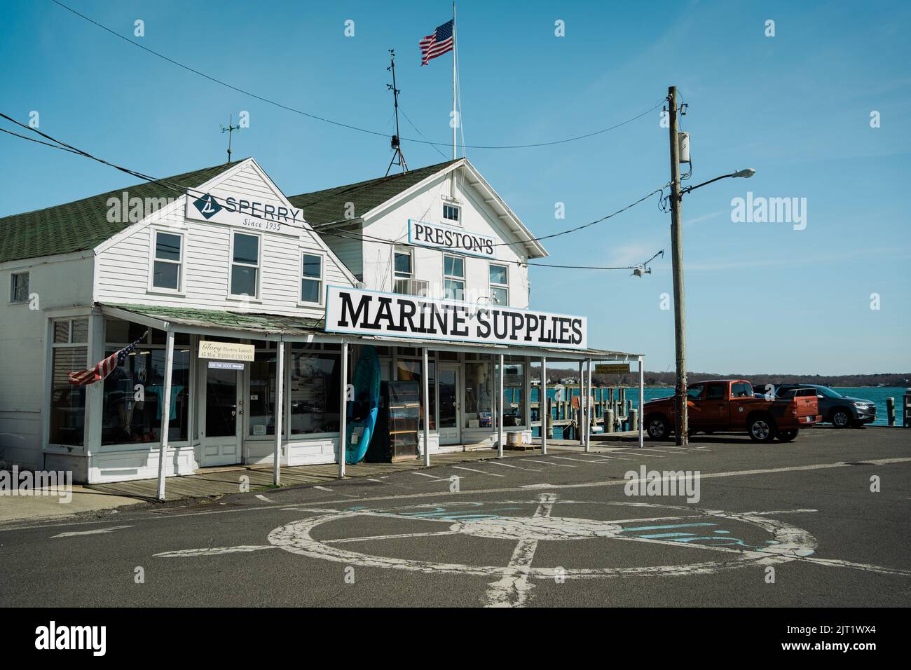 Prestons Chandlery marine supplies vintage signs, Greenport, New York Stock Photo Alamy