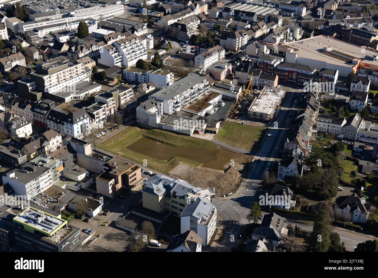 Aerial view, construction site and new building on the former Hertie