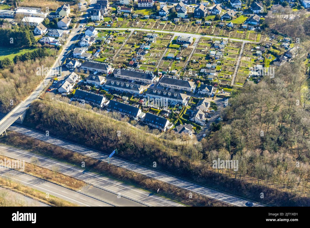 Aerial view, housing estate Tenner Berg and allotment garden association Friedfeld, small circumstance, Velbert, Ruhr area, North Rhine-Westphalia, Ge Stock Photo