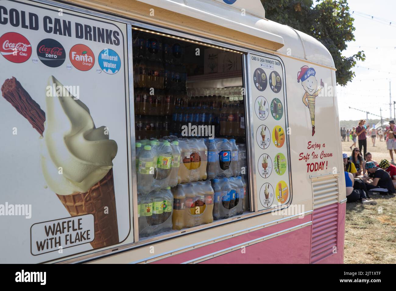 Leeds, UK. Saturday 27 August 2022.  Ice cream vans full of fizzy drinks at  Leeds Festival 2022.,© Jason Richardson / Alamy Live News Stock Photo