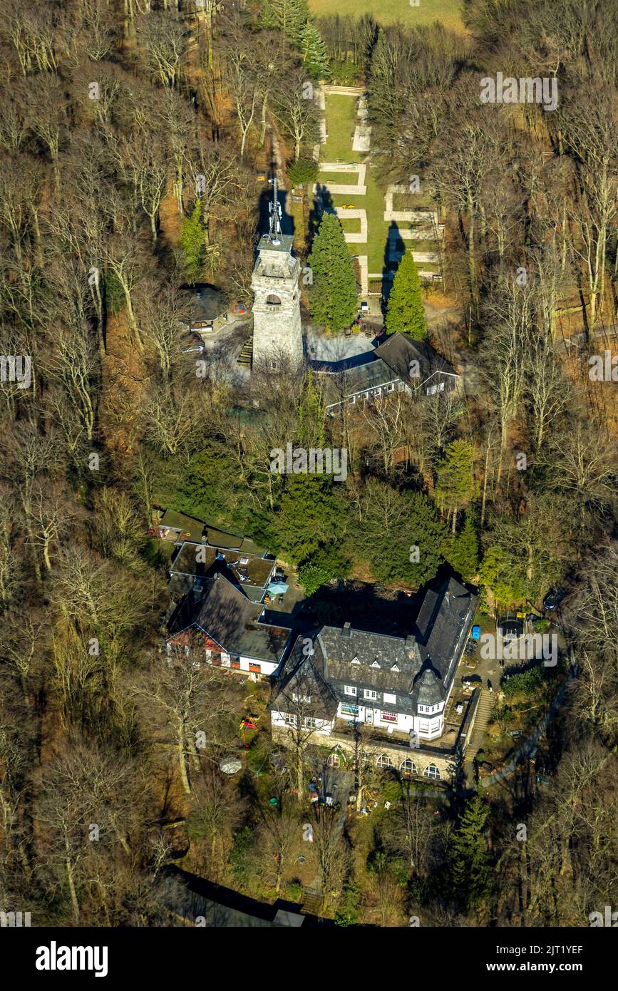 Aerial view, Bismarck Tower Langenberg, house in the forest
