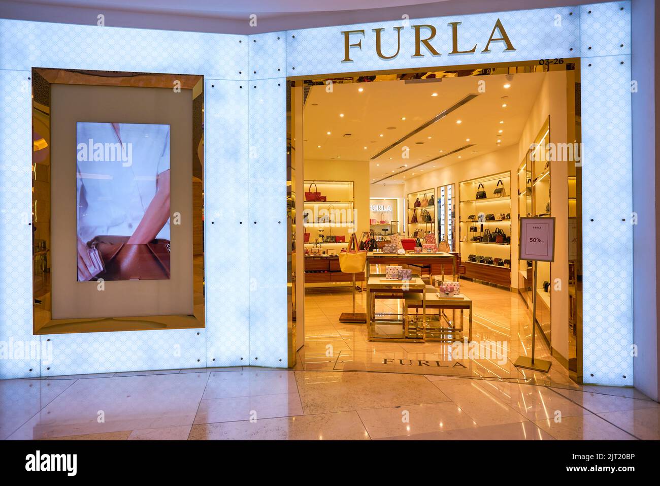 SINGAPORE - CIRCA JANUARY, 2020: Furla storefront in ION Orchard shopping mall in Singapore. Stock Photo